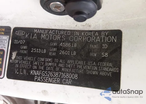 2008 Kia Rondo Lx V6 z USA, uszkodzony, nr VIN KNAFG526387168008